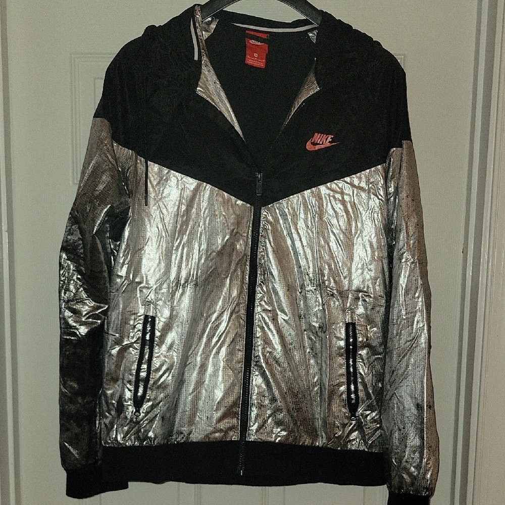 Nike Metallic Silver and Black Hooded Jacket